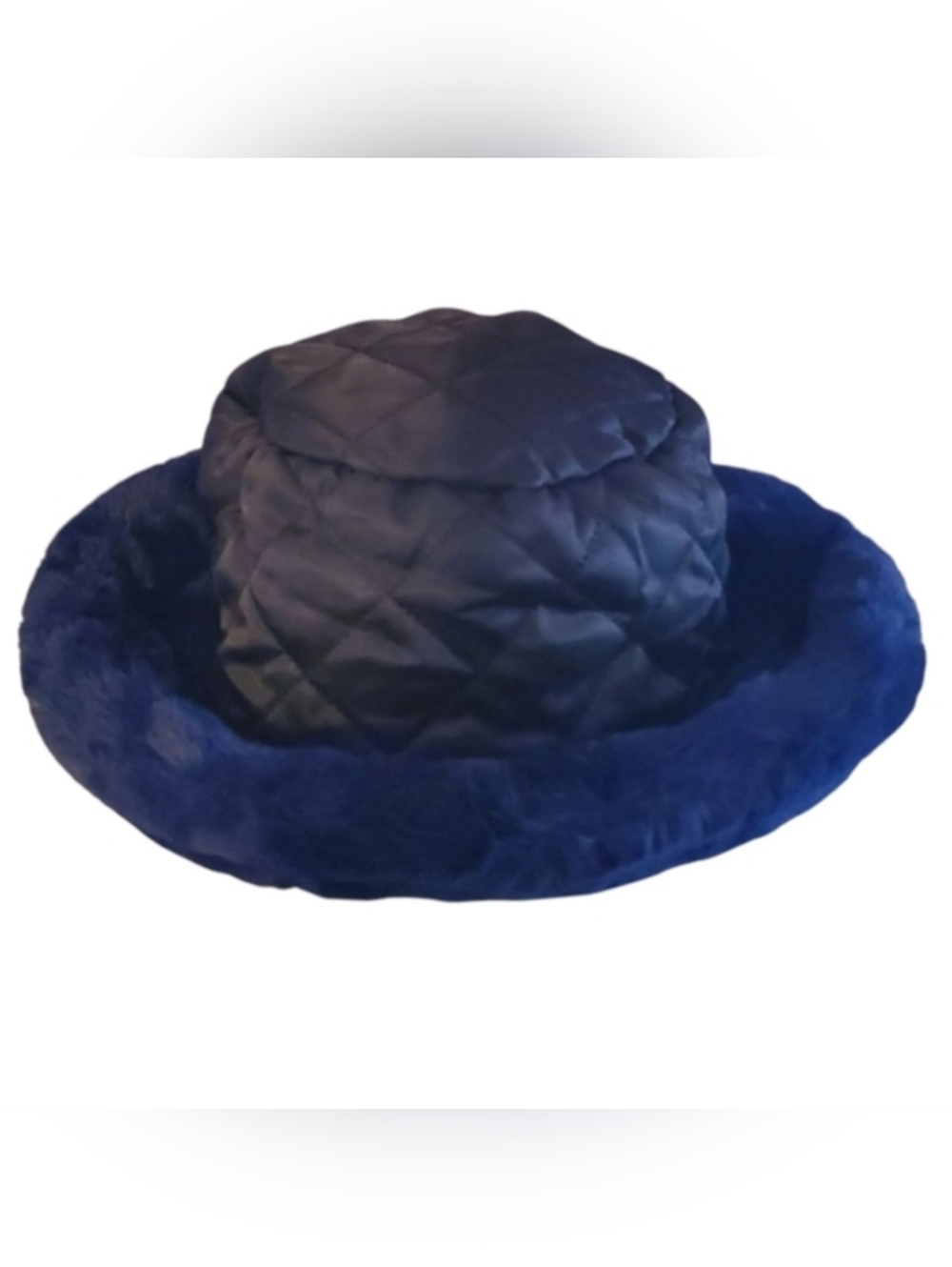 Reversible Faux Fur Navy Blue Bucket Hat